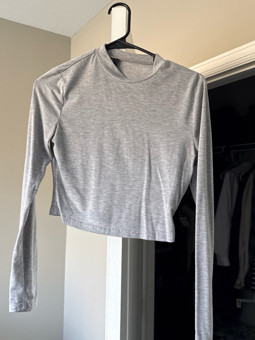 SHEIN Heather Gray Long Sleeve Cropped Crewneck Top